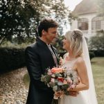 Wedding couple with bridal bouquet